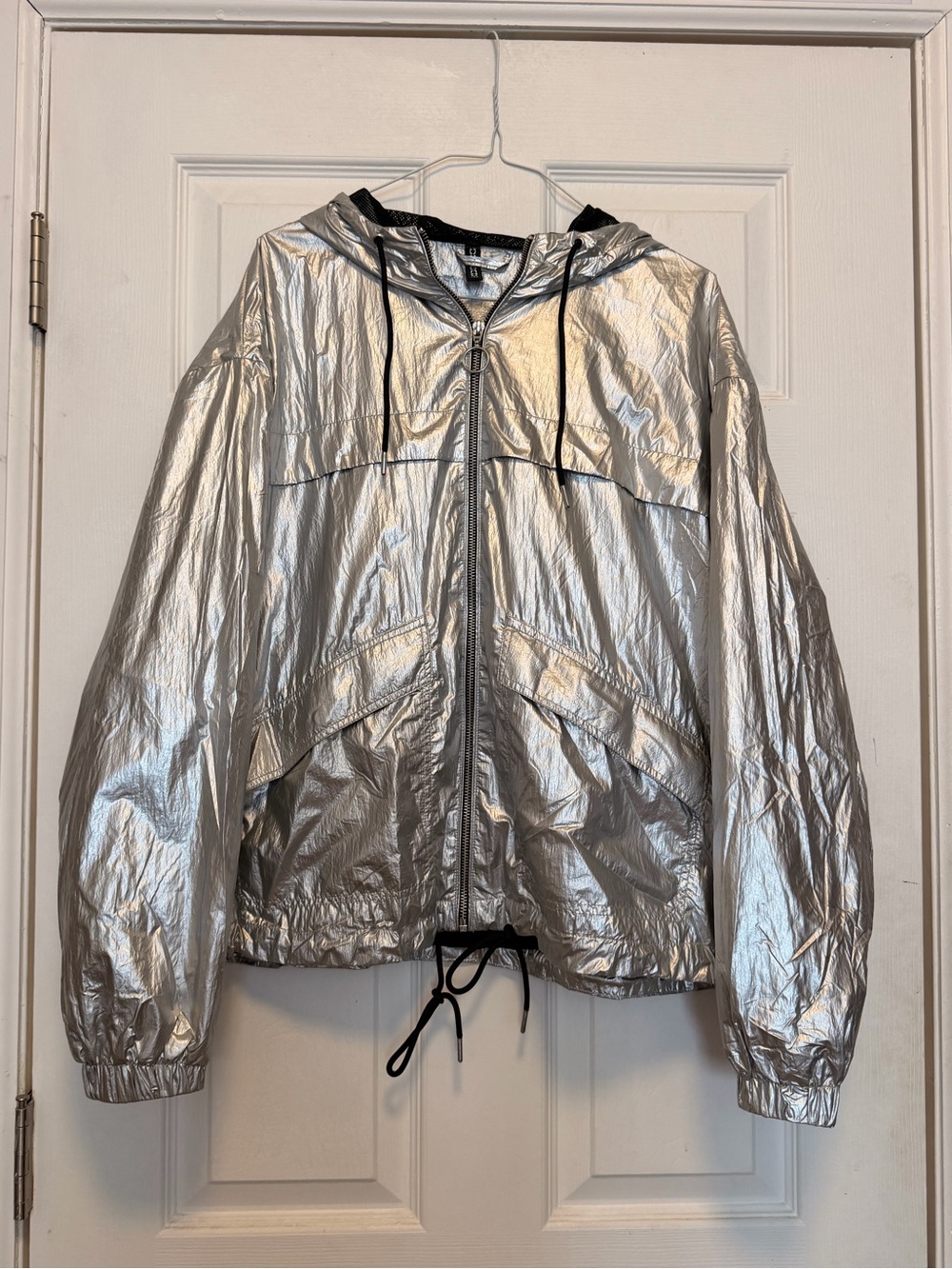 H&M Silver Metallic Hooded Bomber Jacket